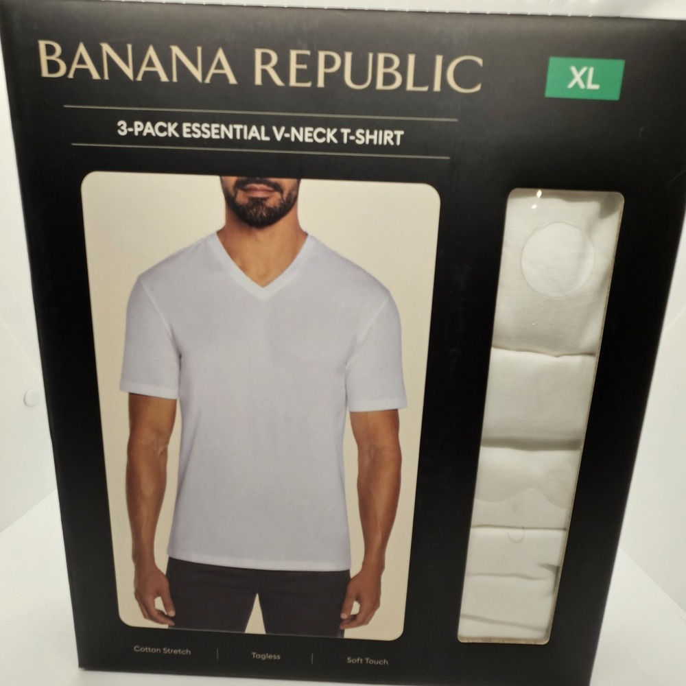 Banana Republic 3-Pack White V-Neck T-Shirts Men's XL Cotton Stretch‎